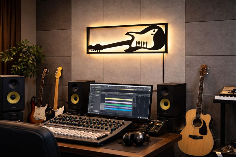 Designer Guitar Backlit Wooden Wall Decor with LED Night Light With Remote