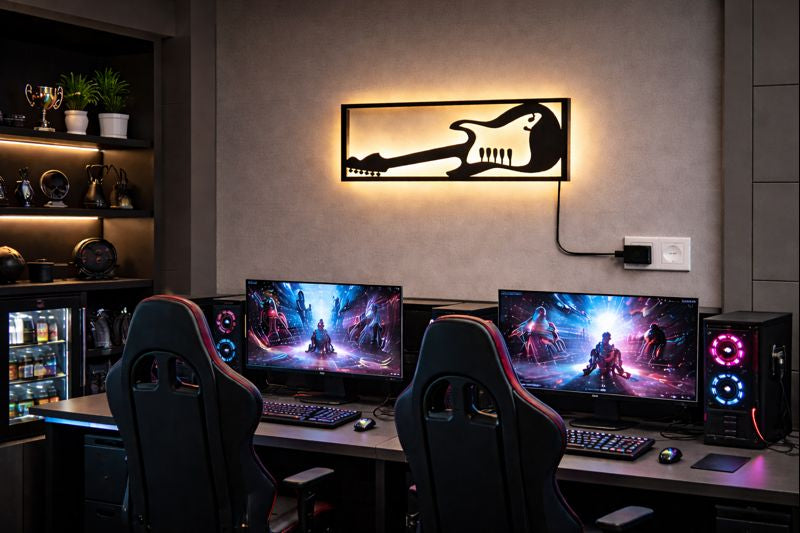 Designer Guitar Backlit Wooden Wall Decor with LED Night Light With Remote