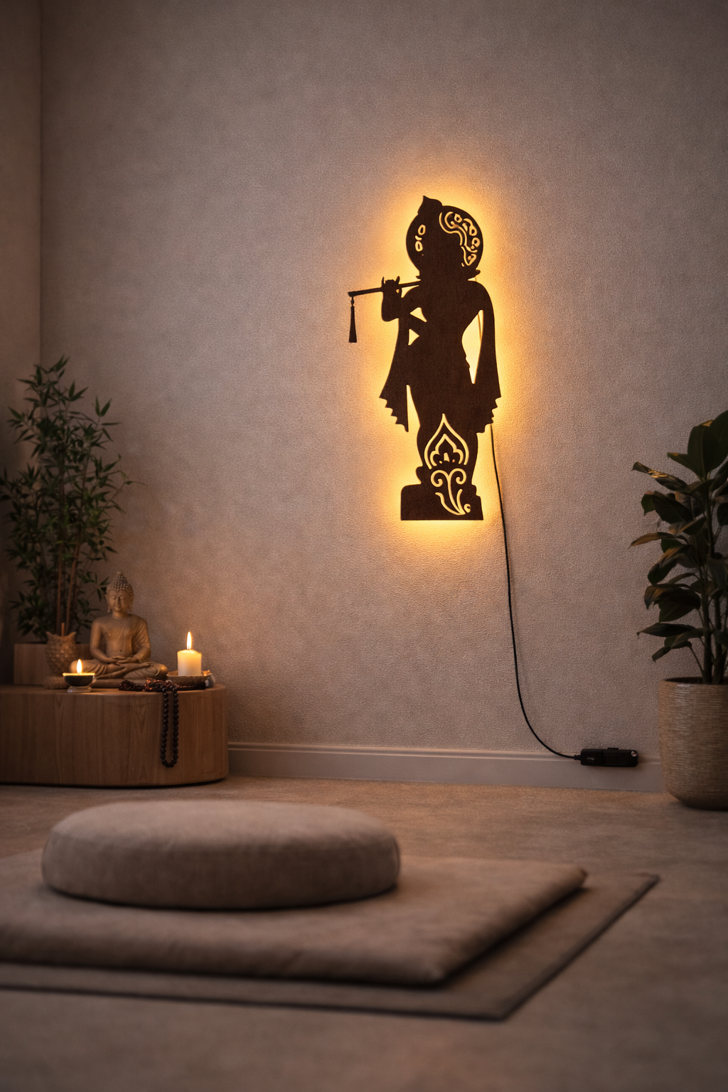 Lord Shree Krishna Backlit Wooden Wall Decor with LED Night Light With Remote