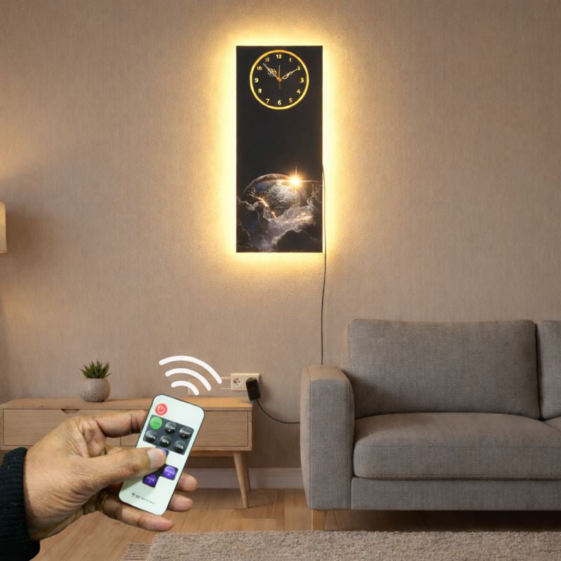 Celestial Space Wall Art Clock With Light