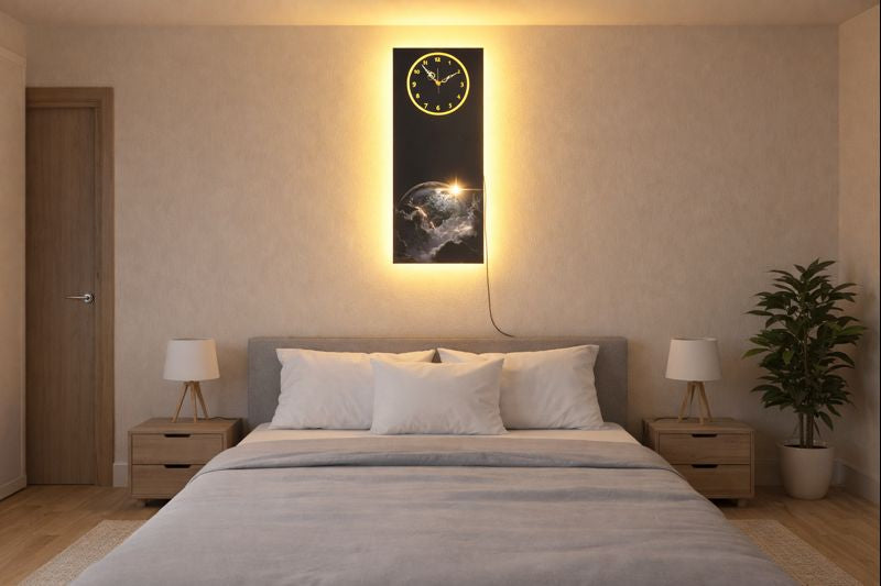 Celestial Space Wall Art Clock With Light