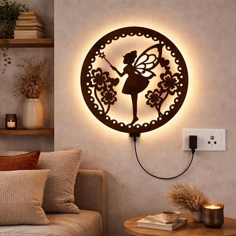 Fairy Butterfly Angel Backlit Wooden Wall Hanging with LED Night Light With Remote