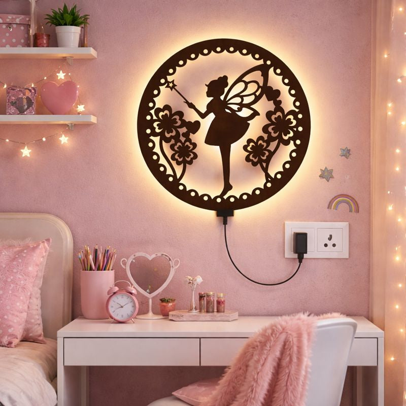 Fairy Butterfly Angel Backlit Wooden Wall Hanging with LED Night Light With Remote