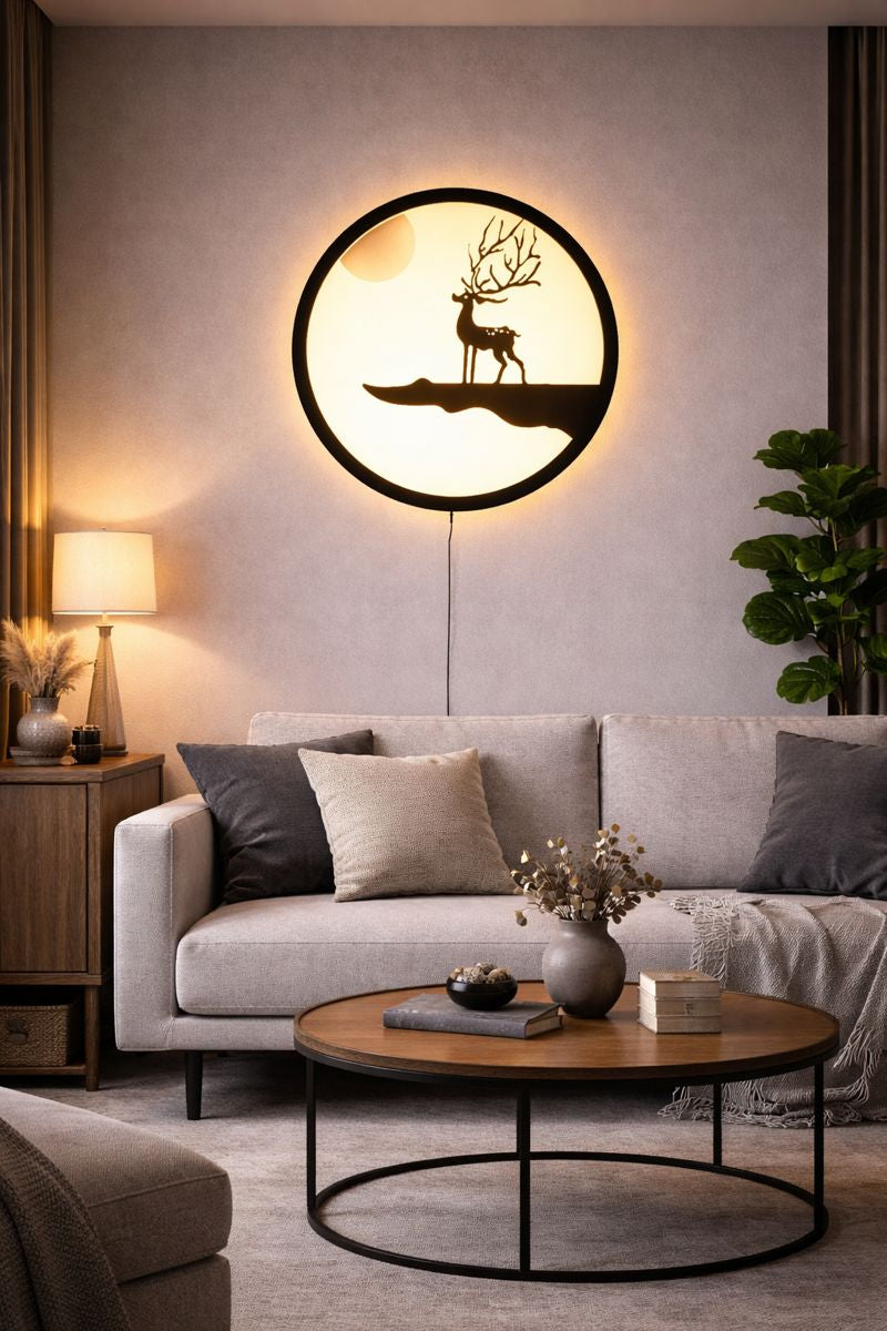 Reindeer Designer Wooden Backlit Wall Art with Remote