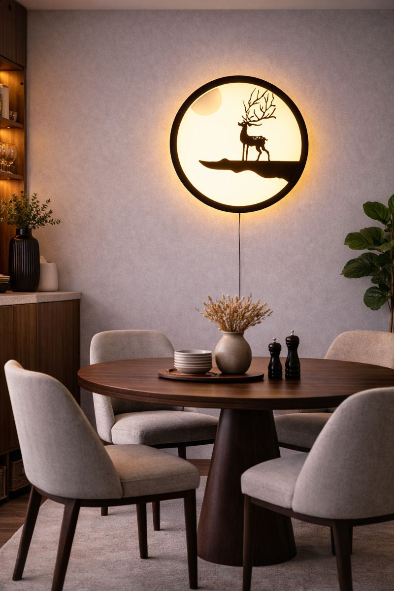 Reindeer Designer Wooden Backlit Wall Art with Remote