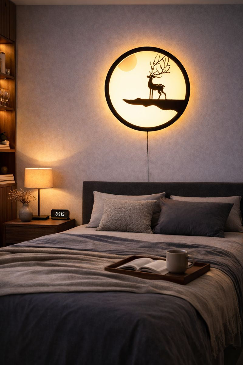 Reindeer Designer Wooden Backlit Wall Art with Remote