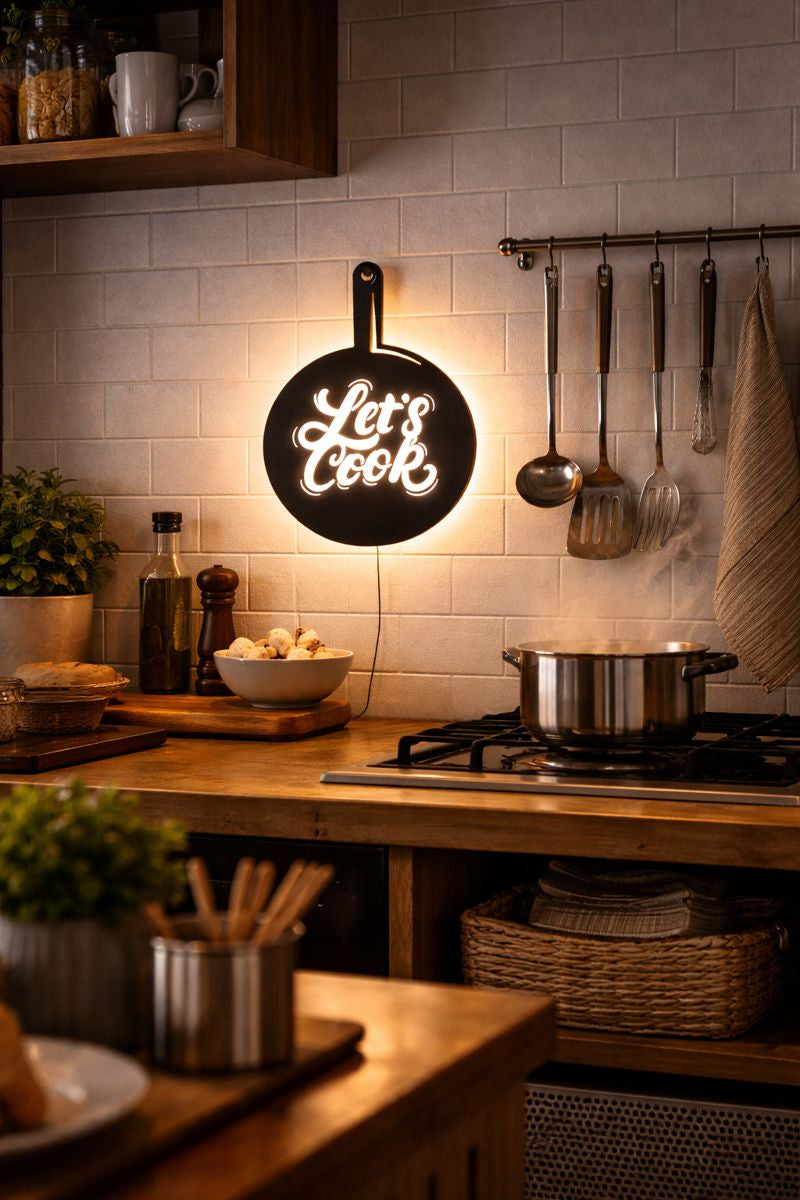 Pan-shaped Kitchen Backlit Wall Art for Chefs/Cooking Enthusiasts