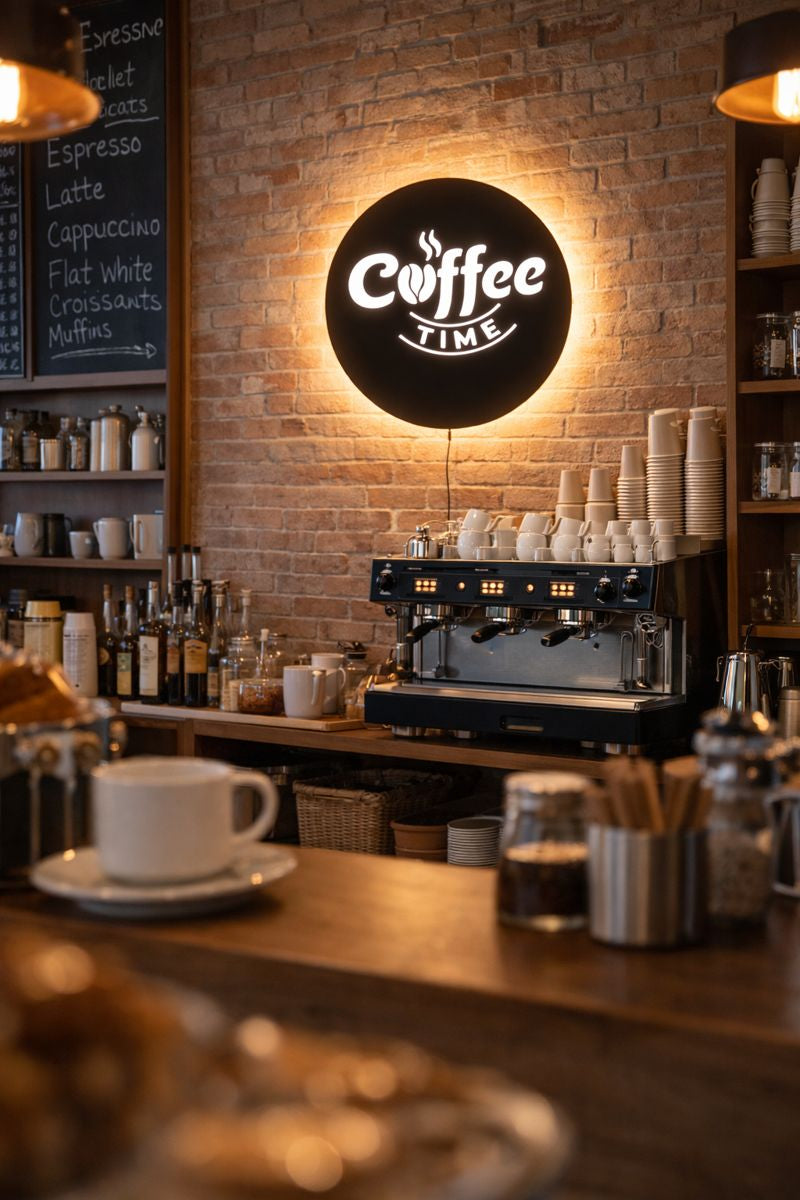 Designer Round Backlit Kitchen Wall Decor for Coffee Lovers with Remote