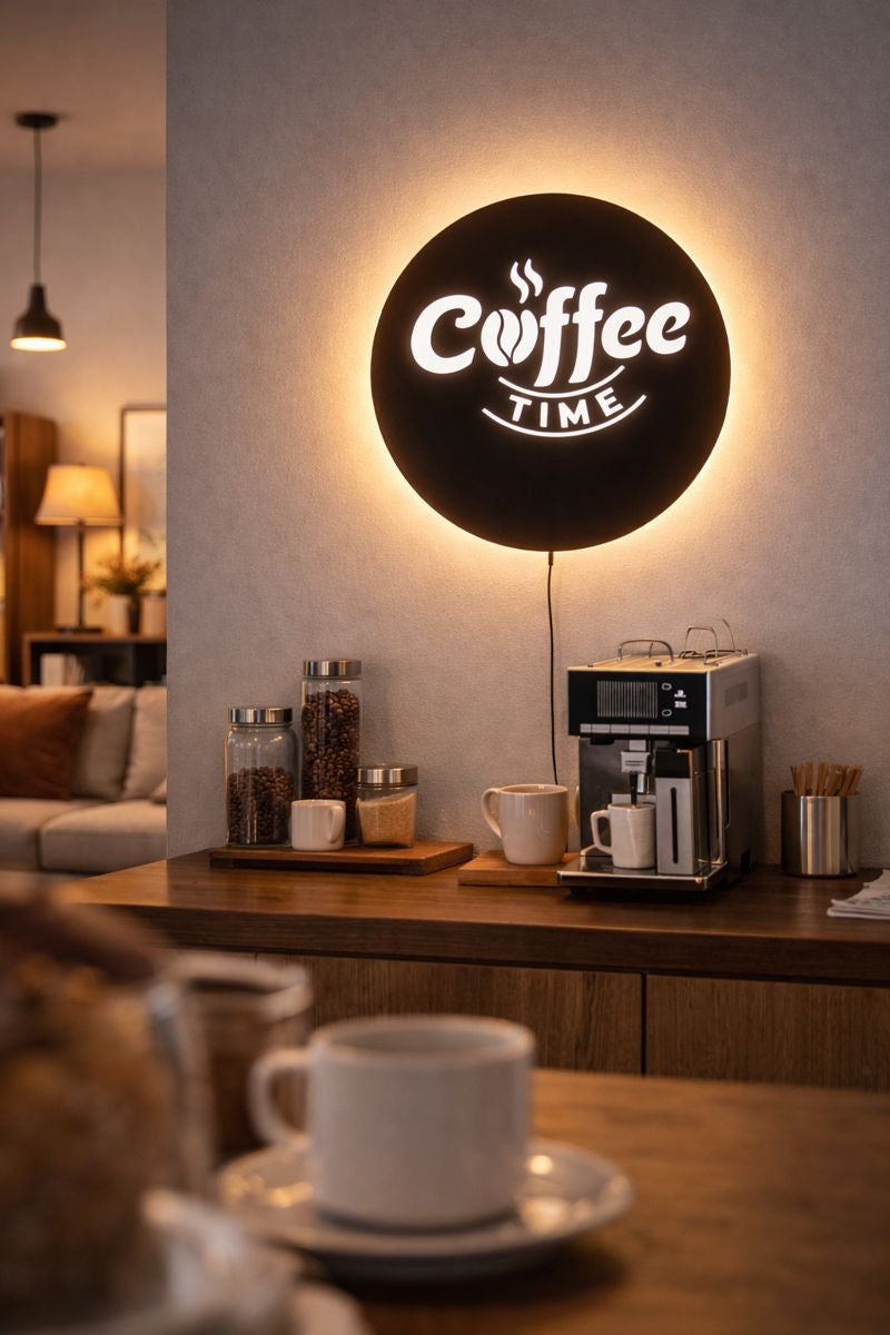 Designer Round Backlit Kitchen Wall Decor for Coffee Lovers with Remote
