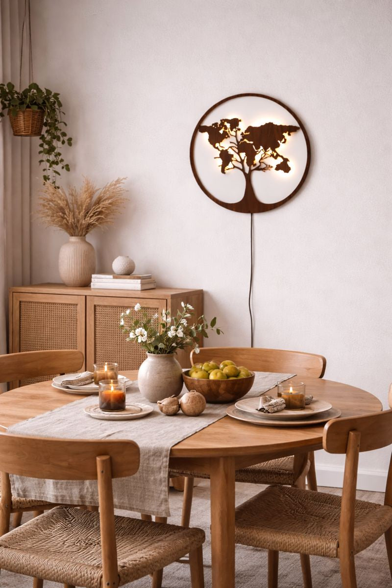 The World Map Tree Backlit Wall Art/ Night Light with Remote