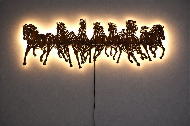 7 Horses Backlit Wooden Wall Decor with Remote