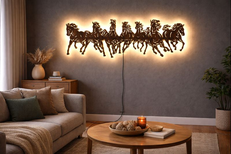 7 Horses Backlit Wooden Wall Decor with Remote