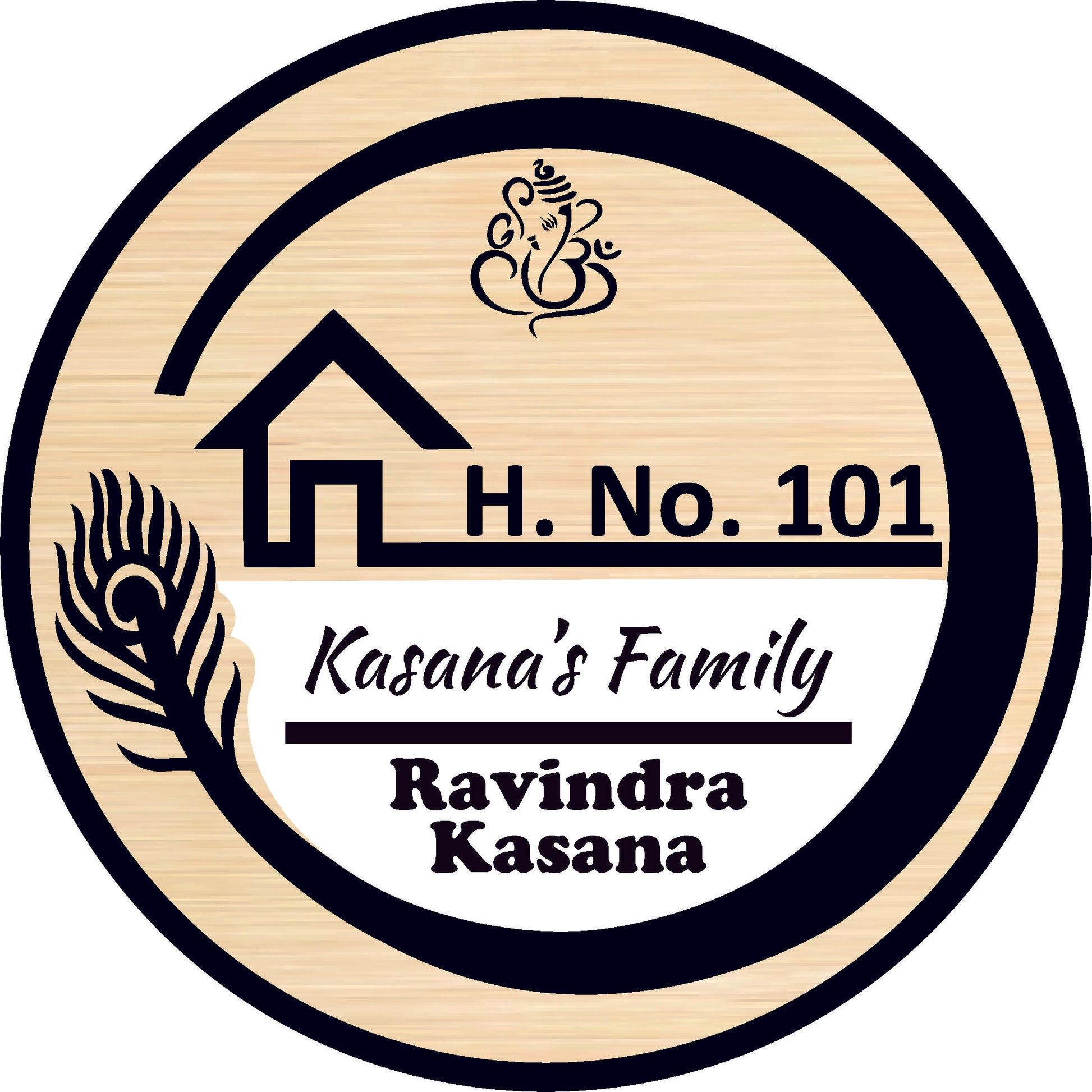 Circle Name Plate ( Cream Wooden Mdf & White + Black Acrylic)