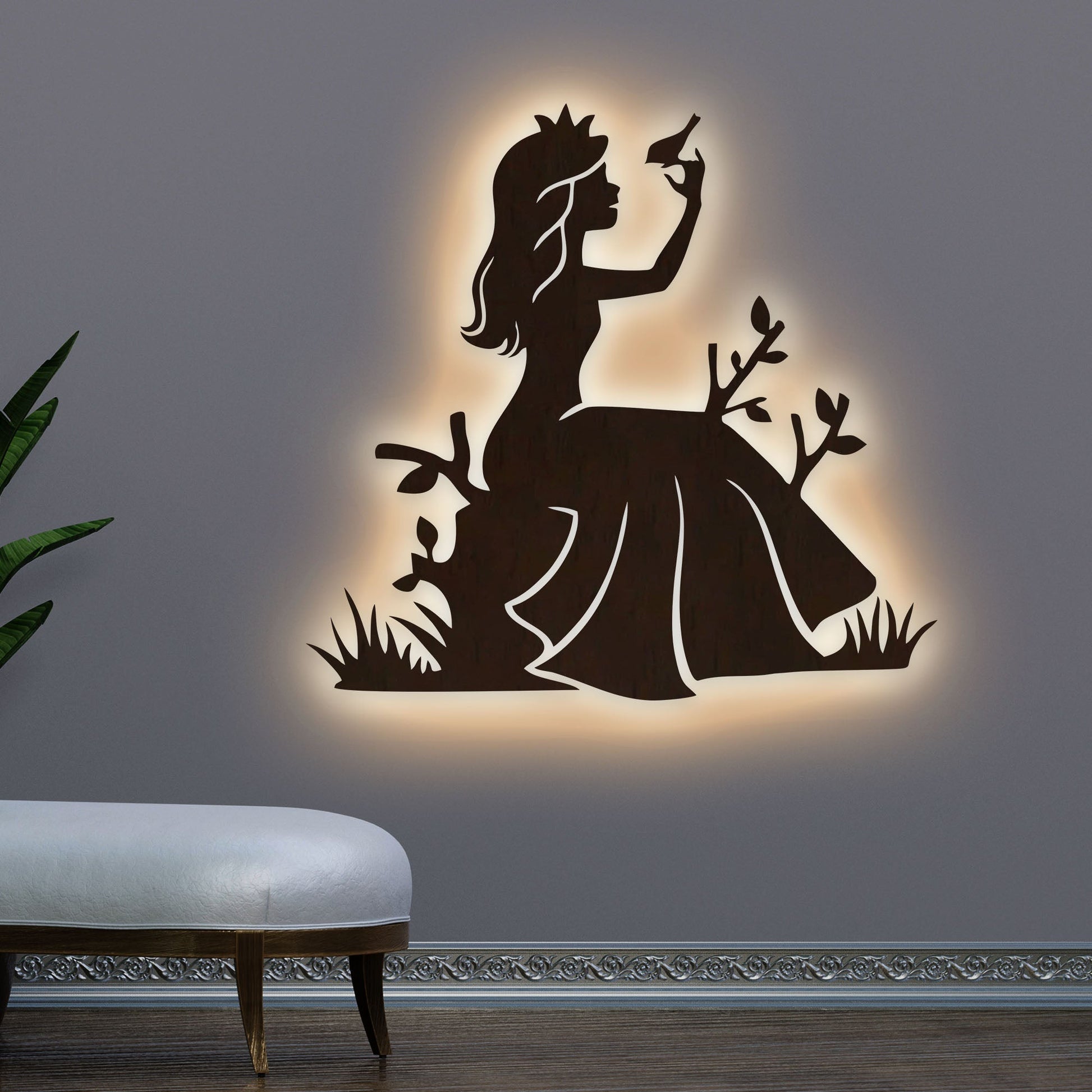 Fairytale Princess Backlit Wooden Wall Decor with LED Night Light With Remote
