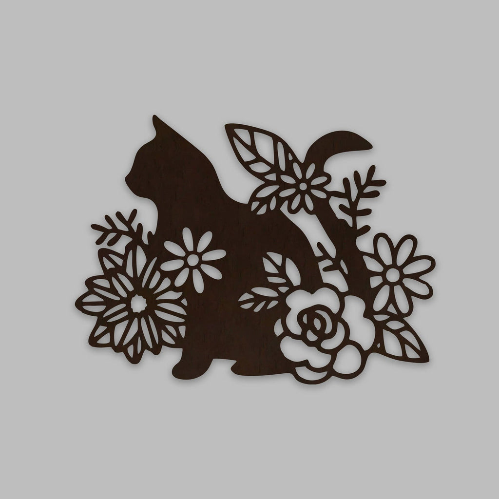 Cat with Flower Backlit Wooden Wall Decor with LED Night Light With Remote