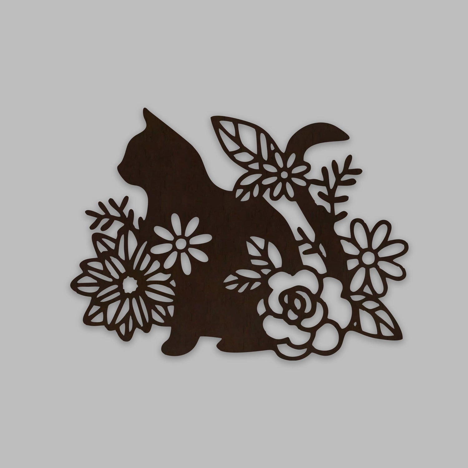 Cat with Flower Backlit Wooden Wall Decor with LED Night Light With Remote