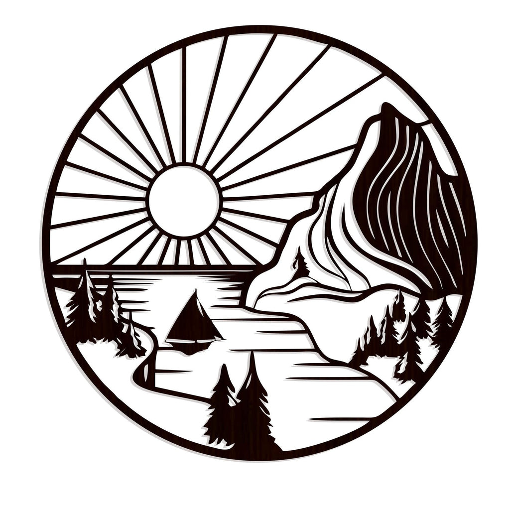 Beautiful Mountain and Rising Sun Scenery Backlit Wooden Wall Decor with LED Night Light With Remote