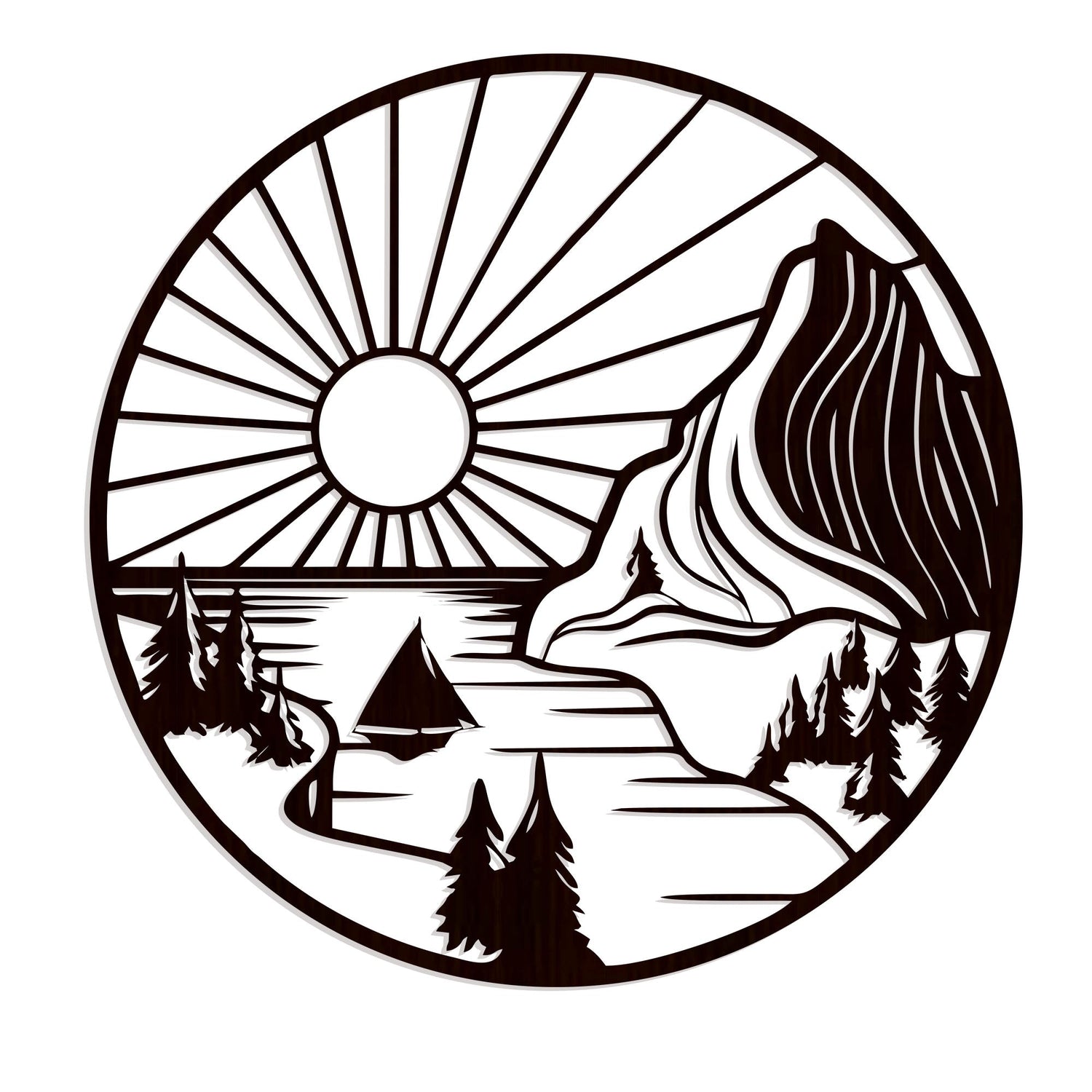 Beautiful Mountain and Rising Sun Scenery Backlit Wooden Wall Decor with LED Night Light With Remote