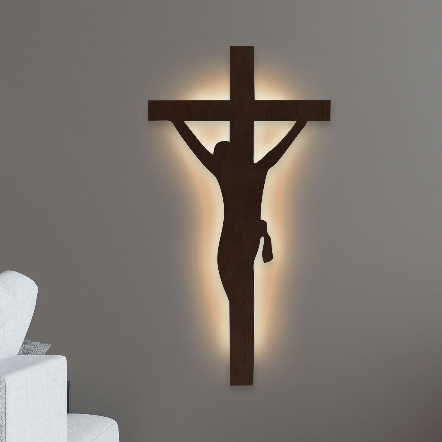 Jesus Crosses Backlit Wooden Wall Hanging with LED Night Light With Remote