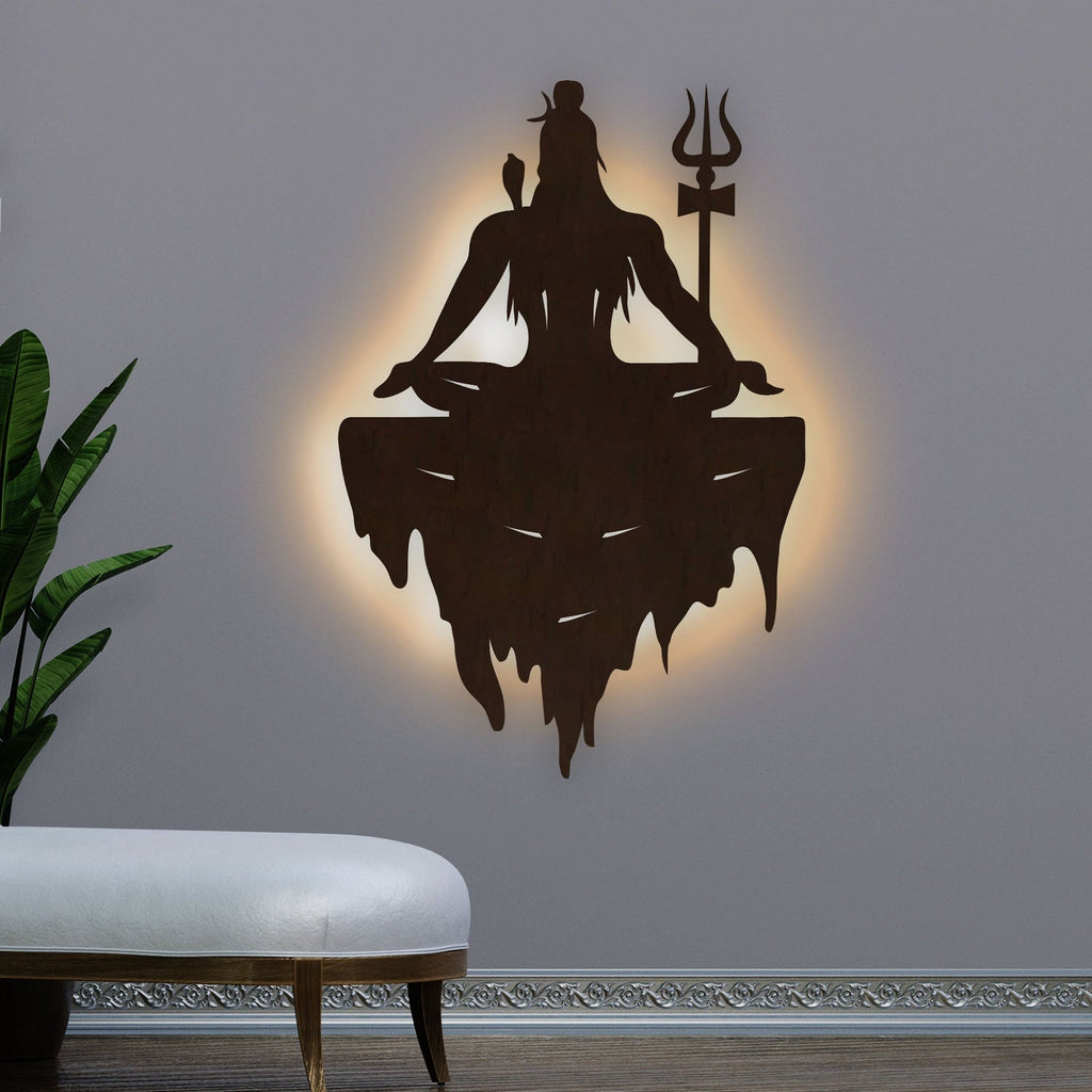 Adiyogi Mahakal Lord Shiva Premium Backlit Design Wooden Wall Hanging with LED Night Light With Remote