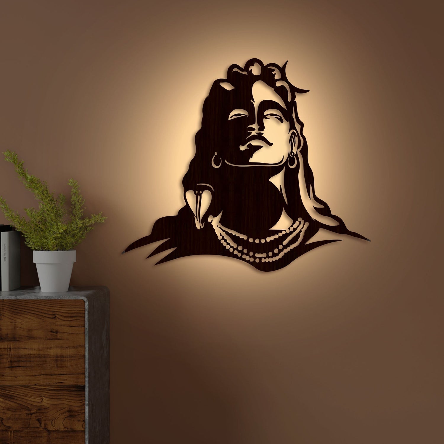 Adiyogi Lord Shiva Premium Backlit Design Wooden Wall Hanging with LED Night Light With Remote