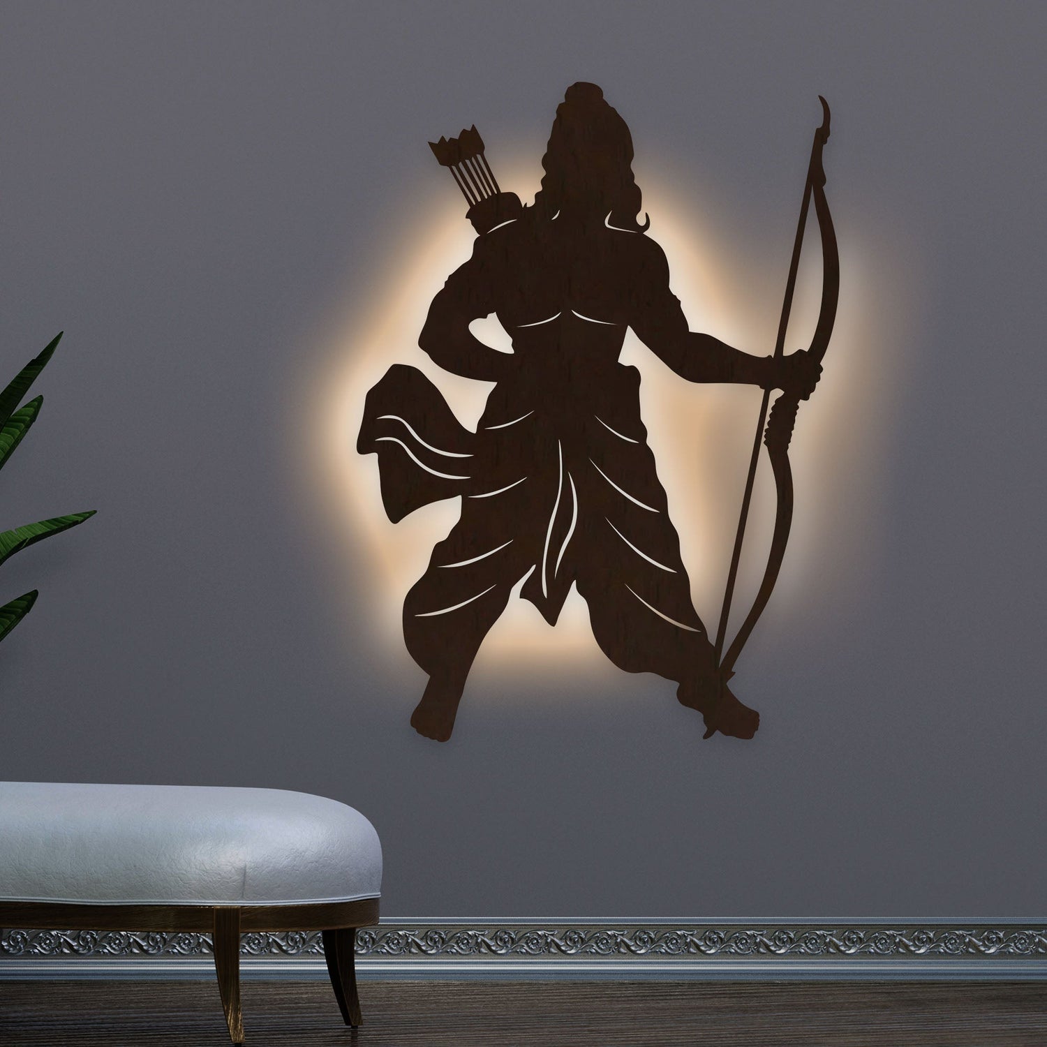 Lord Shree Ram Backlit Wooden Wall Decor with LED Night Light With Remote