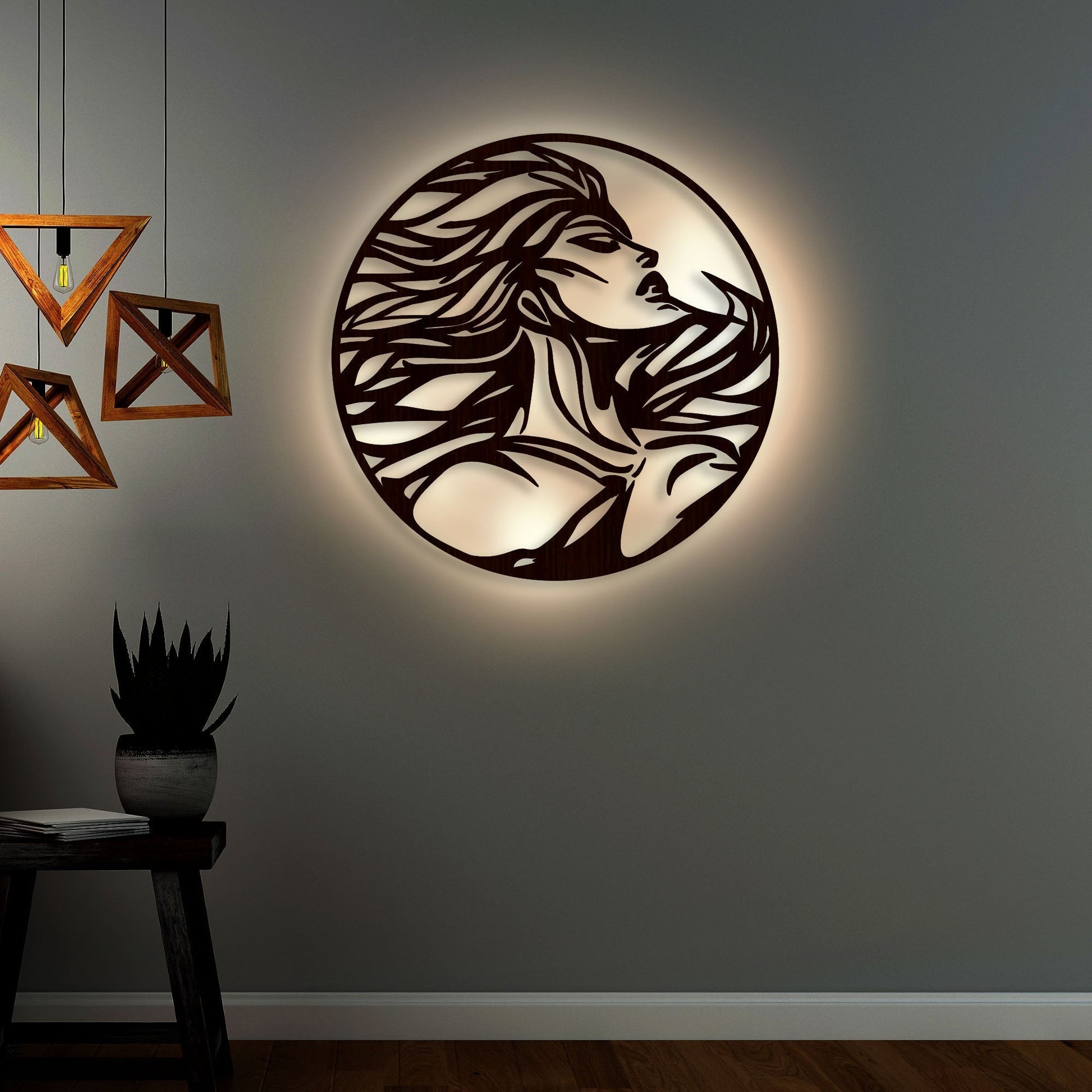 Beautiful Design Modern Backlit Art Wooden Wall Hanging with LED Night Light With Remote