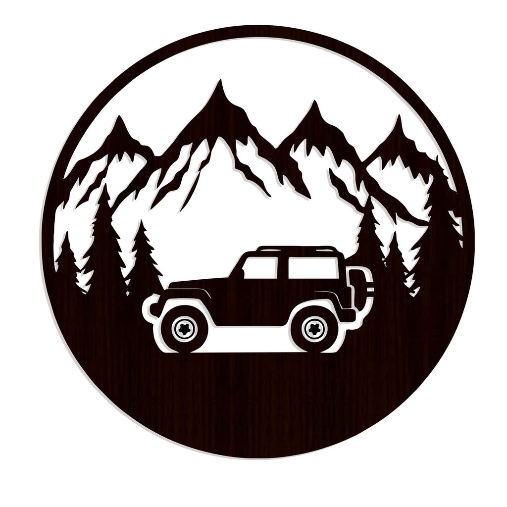 Mountain Forest Road Jeep Art Backlit Wooden Wall Hanging with LED Night Light With Remote