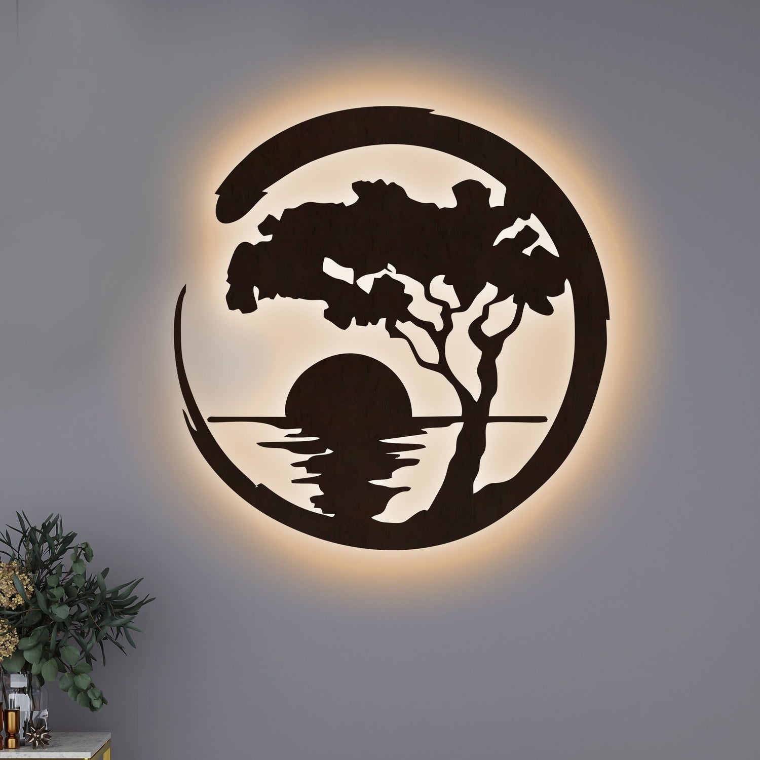 Beautiful Sunset Scenery Backlit Wooden Wall Decor with LED Night Light With Remote