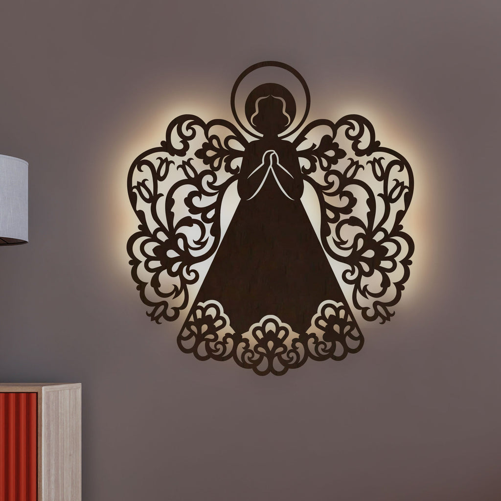 Fairy Angel Backlit Wooden Wall Hanging with LED Night Light With Remote