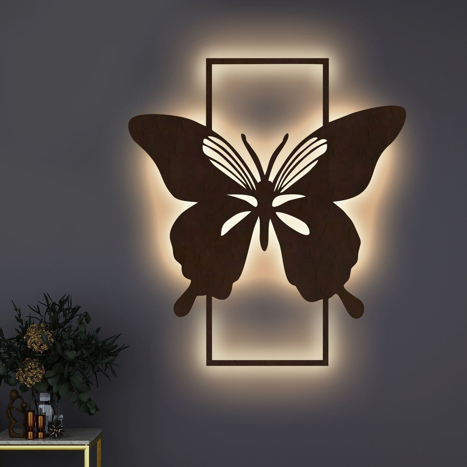Modern Butterfly Art Backlit Wooden Wall Decor with LED Night Light With Remote