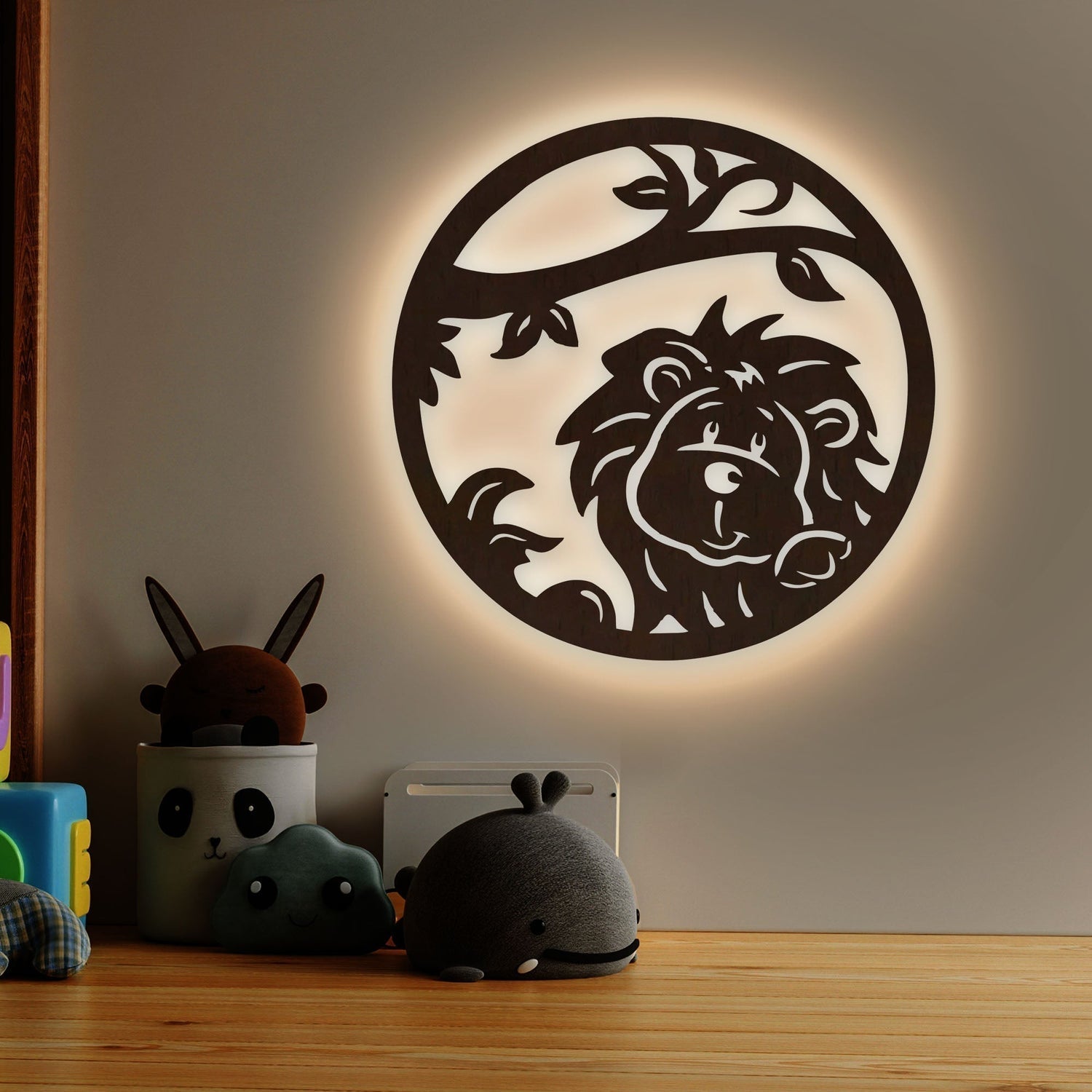 Little Lion Art Backlit Wooden Wall Decor with LED Night Light