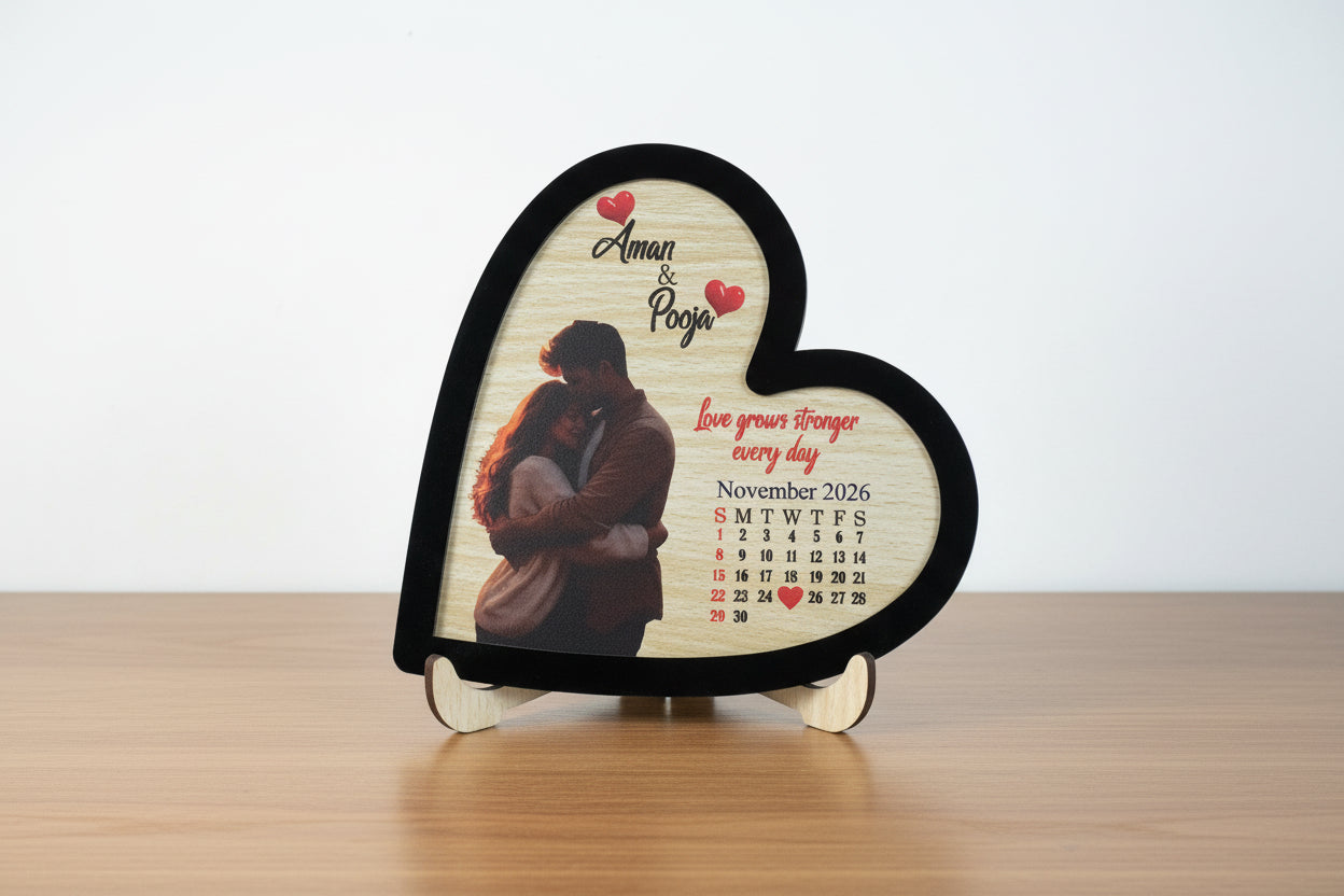 Anniversary Heart Shape Couple Calendar| Customized Image & name Text Gift