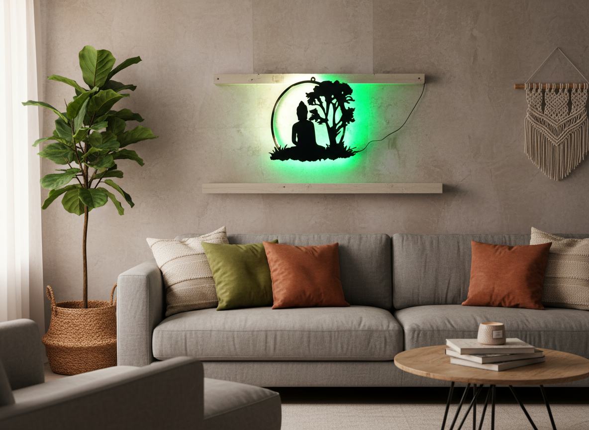 Gautam Budha Black Cutout Photo Frame With Light and Remote