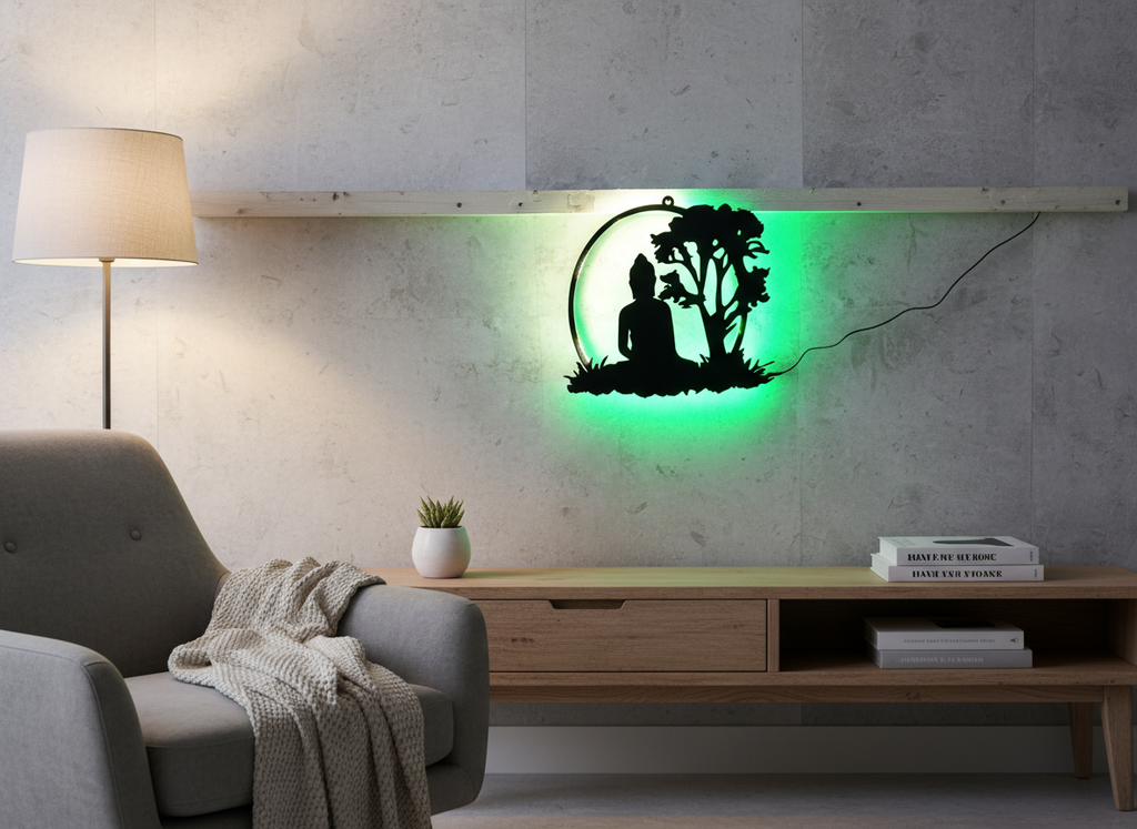 Gautam Budha Black Cutout Photo Frame With Light and Remote