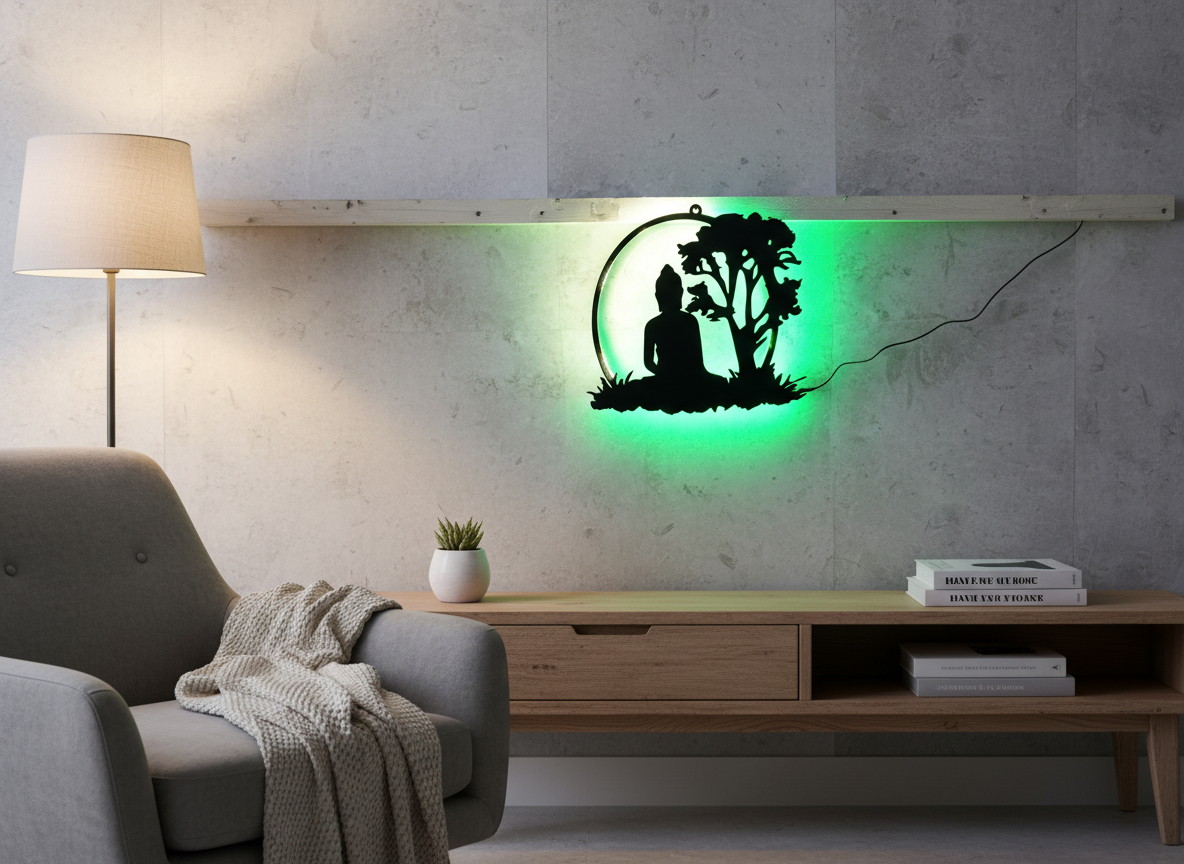 Gautam Budha Black Cutout Photo Frame With Light and Remote