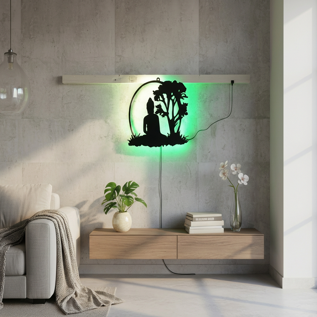 Gautam Budha Black Cutout Photo Frame With Light and Remote