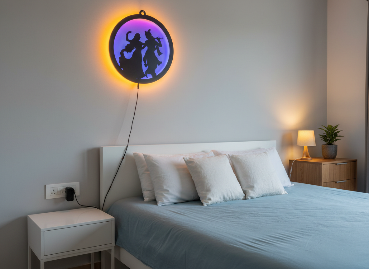 Radha Krishna Black Cutout Photo Frame With Light and Remote