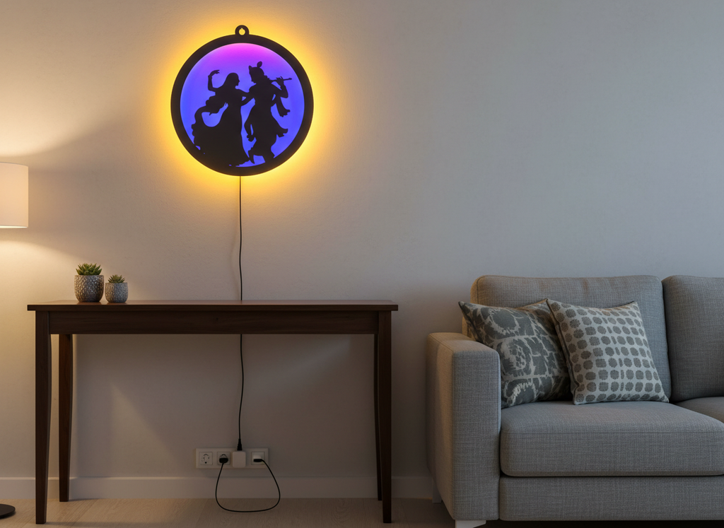 Radha Krishna Black Cutout Photo Frame With Light and Remote