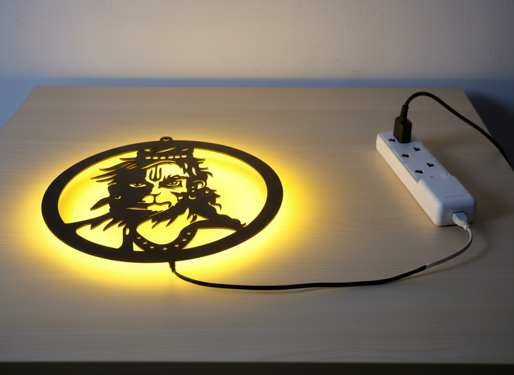 Hanuman Ji Black Cutout Photo Frame With Light and Remote