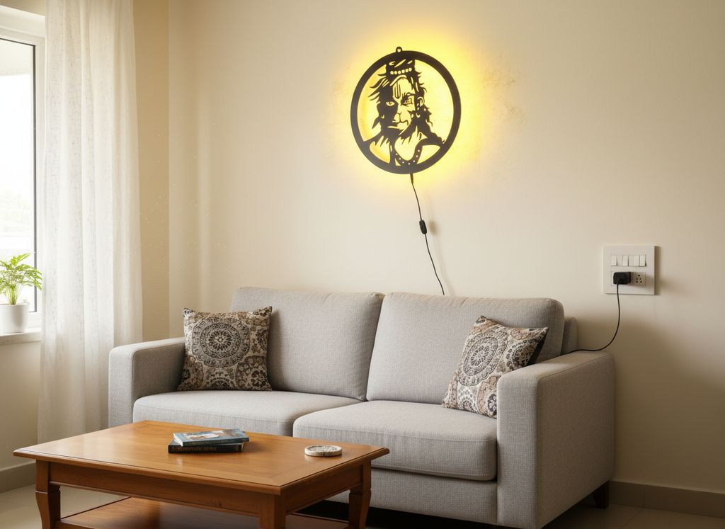 Hanuman Ji Black Cutout Photo Frame With Light and Remote