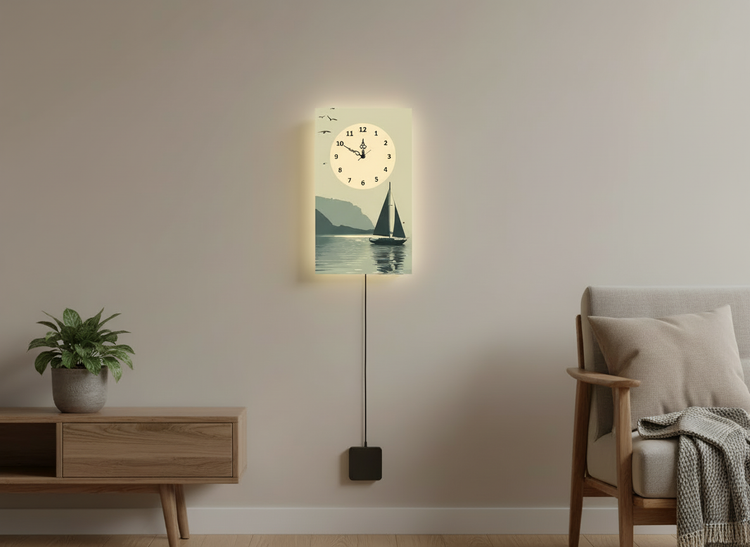 Boat Print Wall Clock With Light