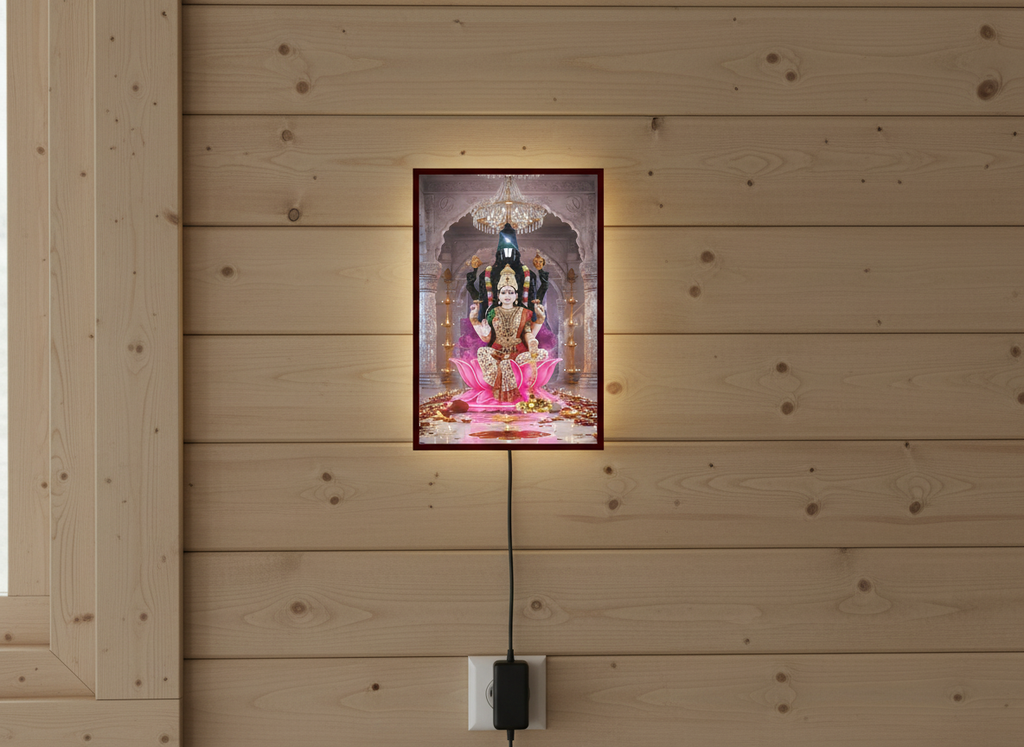 Tirupati and Laxmi Ji Printed Acrylic Wall Frame WIth Light and Remote