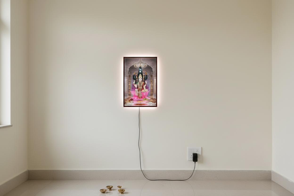 Tirupati and Laxmi Ji Printed Acrylic Wall Frame WIth Light and Remote
