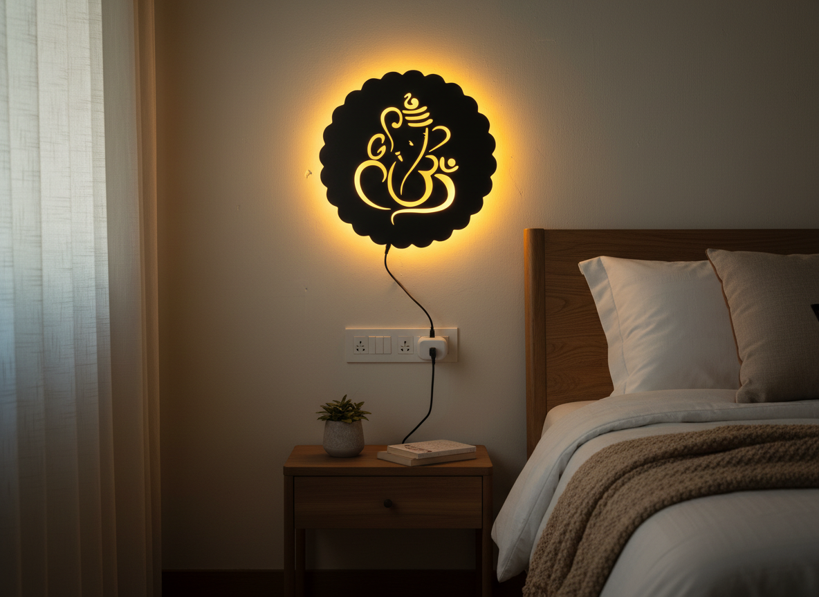 Ganesh Black Cutout Photo Frame With Light and Remote