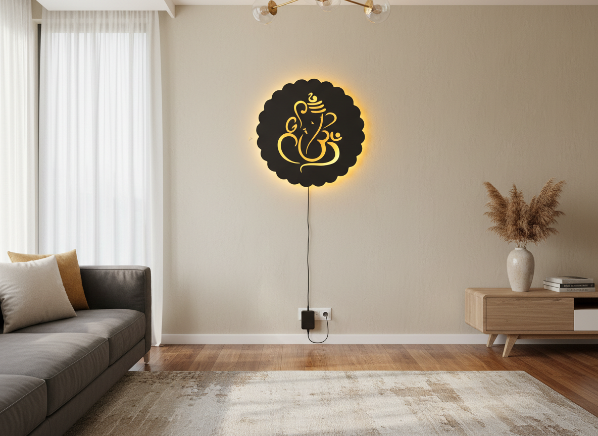 Ganesh Black Cutout Photo Frame With Light and Remote