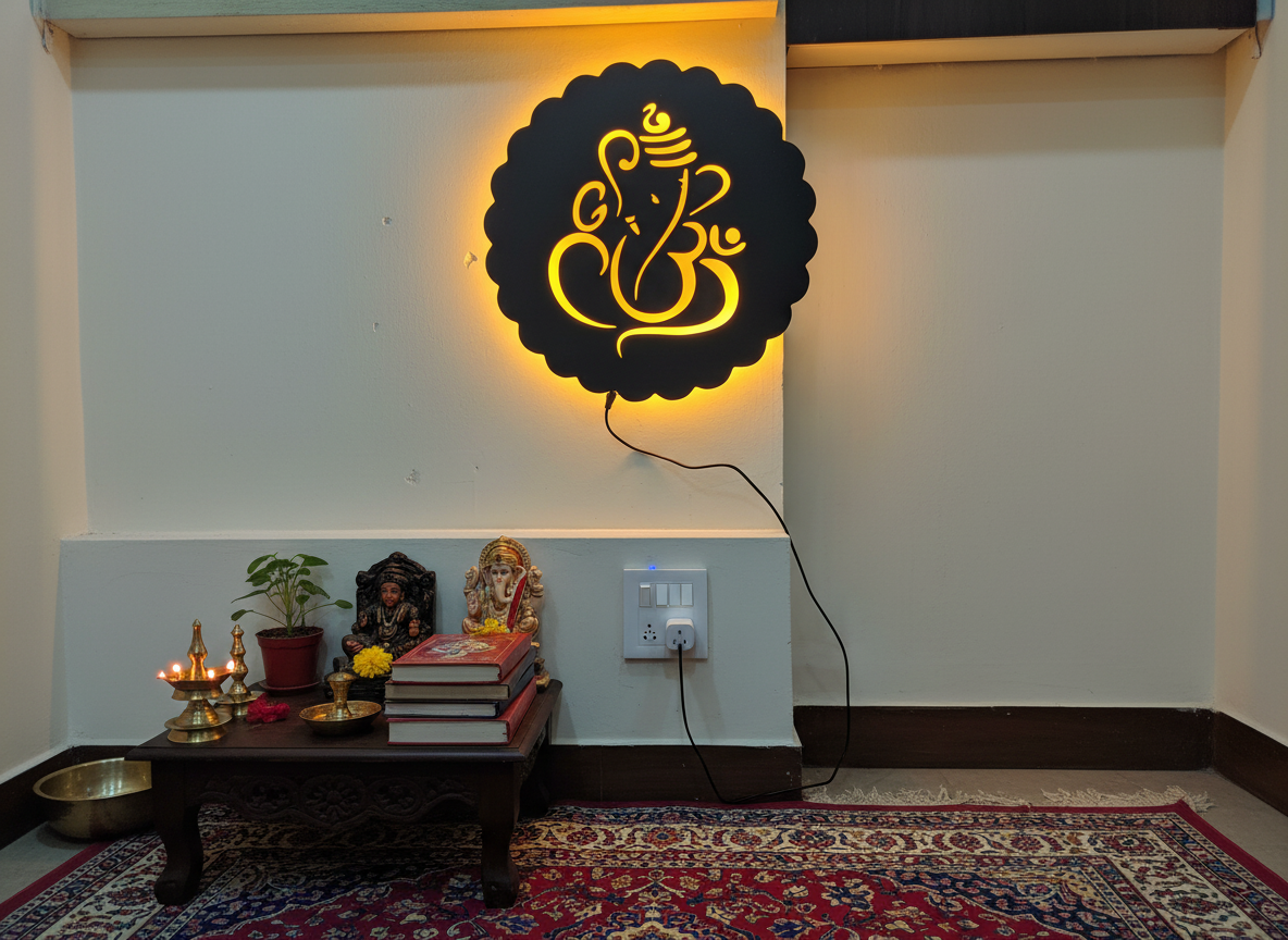Ganesh Black Cutout Photo Frame With Light and Remote