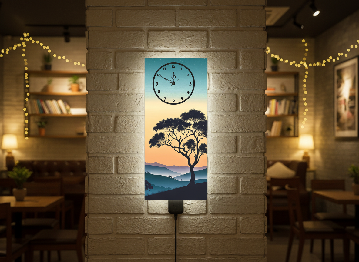 Vibrant Tree Printed Wall Clock With Light