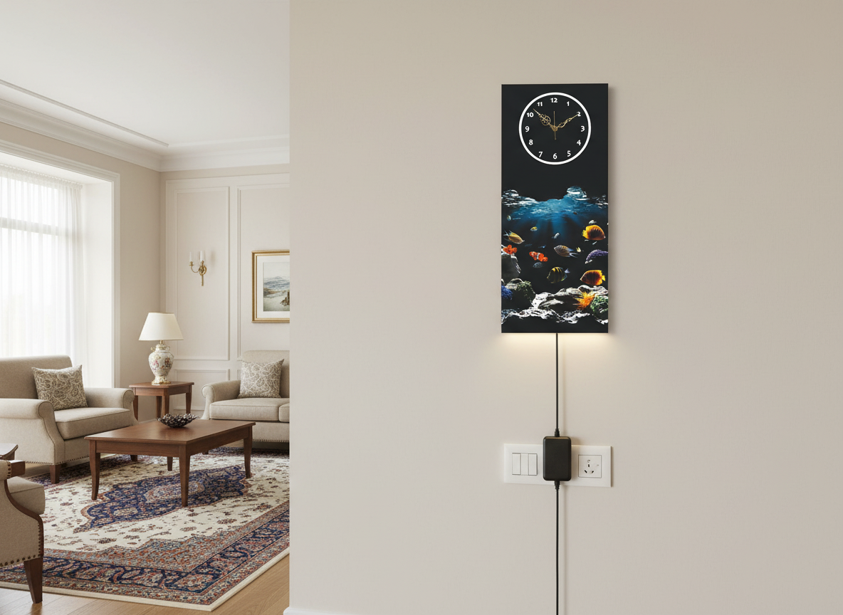 Fish Print Wall Clock With Light