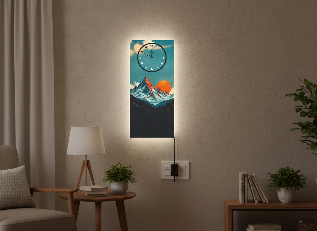 Mountain Print Wall Clock With Light